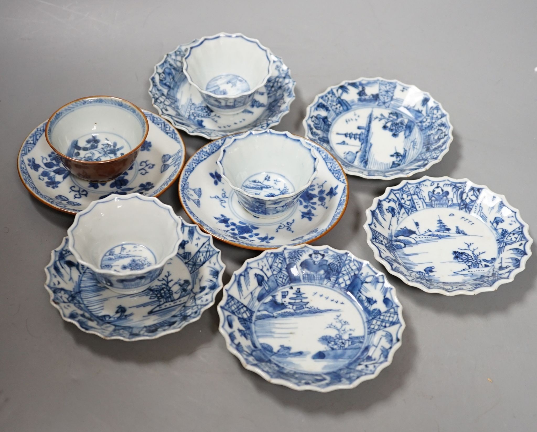 Chinese export cups and saucers - 11 items